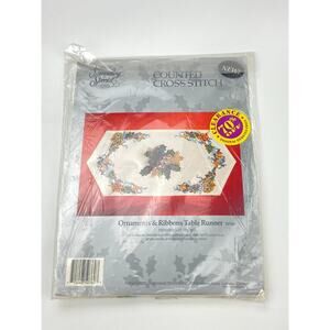 Something Special "Ornaments & Ribbon" Table Runner Cross Stitch Kit NEW!